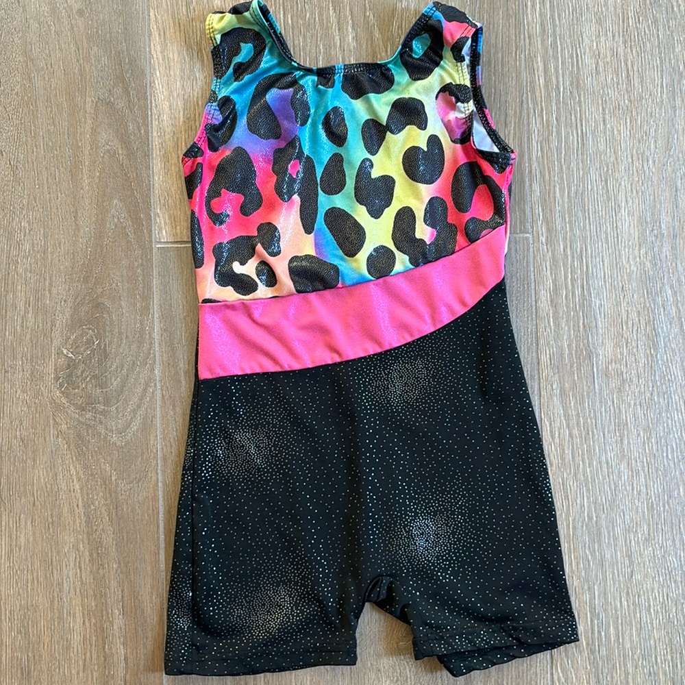 Girls Rainbow Leopard spotted Leotard for Gymnastics/Dance - Size 4-6T